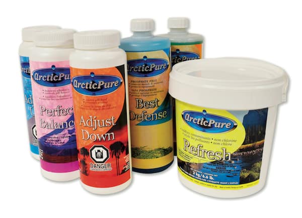 Bottles with a Arctic Pure water care chemicals