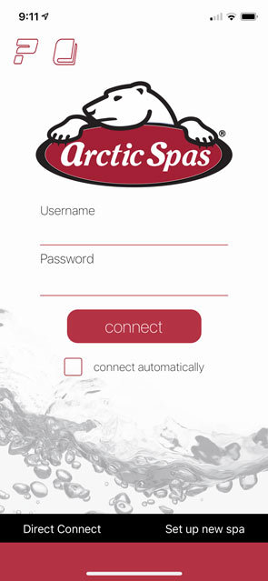 Login page of an arctic spa app