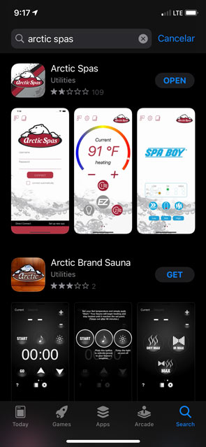 Display of Arctic Spas in the App store