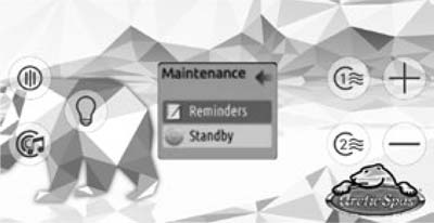 Control panel showing Maintenance menu with Reminders and stand by options